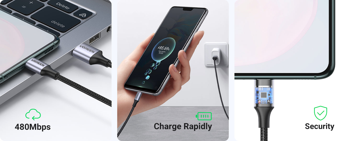 UGREEN 3A USB type to USB C Charging Cable - Quick Charge 3.0 & 2.0 - Tech Syndicate
