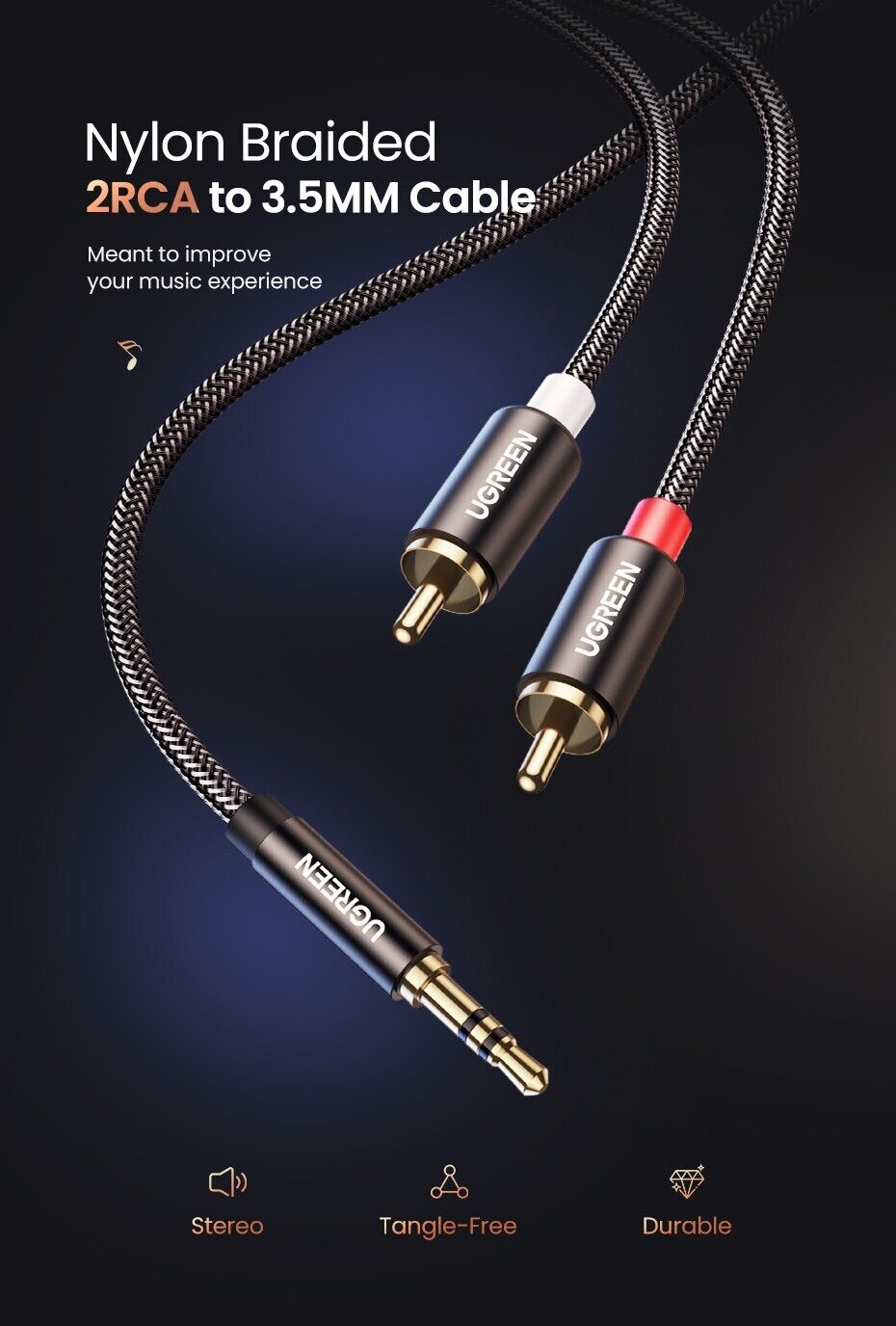 Ugreen 3.5mm to 2RCA HiFi Stereo Y Split Adapter - Tech Syndicate