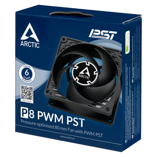 Arctic P8 8cm Pressure Optimised PWM PST Case Fan w Cable Splitter & Fluid Dynamic 200-3000 RPM