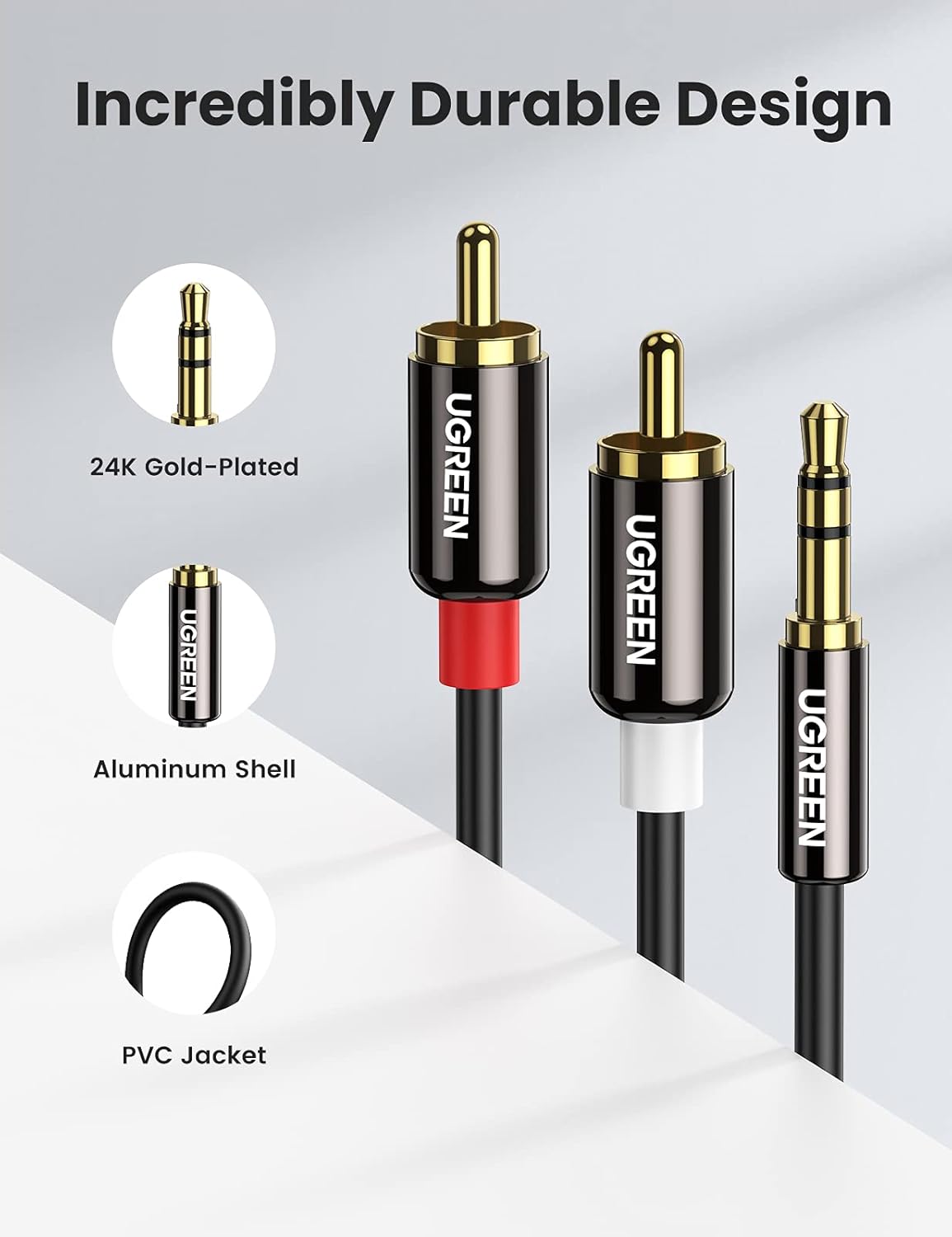 Ugreen 3.5mm to 2RCA HiFi Stereo Y Split Adapter with Copper Shell up to 3 M - Tech Syndicate 